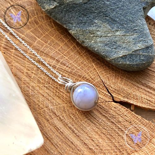 Blue Lace Agate Wire Wrapped Pendant